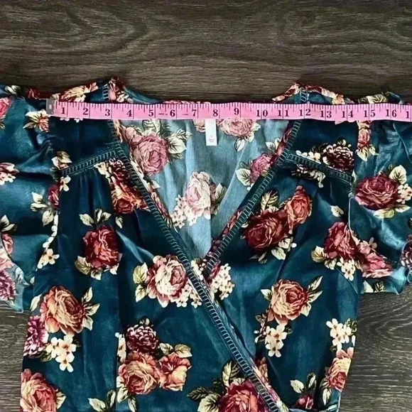 B.O.G. Faux Wrap Floral Dress in Blue/Rose Size Small NWOT Fairy grunge boho - Picture 14 of 15